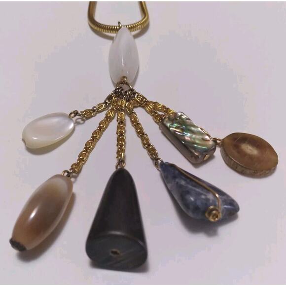 Vintage Necklace Seven Stones Tassel Pendant Goldtone Snake Chain 26 Inches - Picture 6 of 8